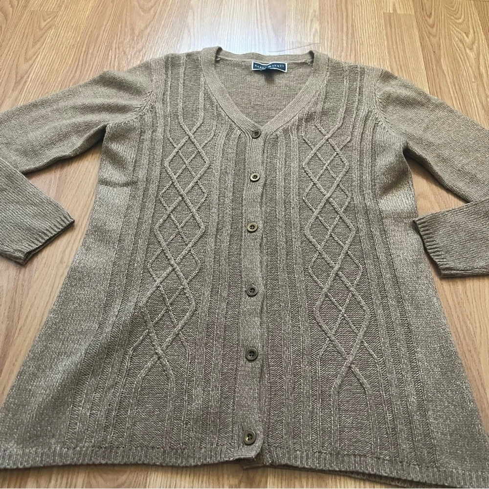 Karen‎ Scott Cable Knit Sweater Cardigan Tan Women’s Size M Cottagecore Textured